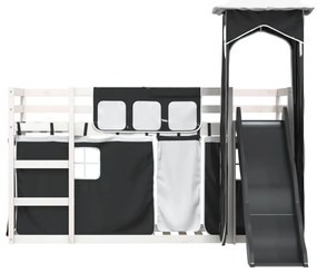Beliche com escorrega e cortinas 90x200 cm branco e preto
