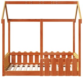 Cama infantil formato casa 70x140 cm pinho maciço castanho-mel