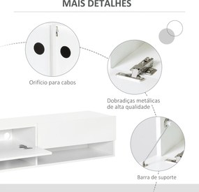 Móvel TV Suspenso Branca – Para Televisores até 60” com Armários e Ges