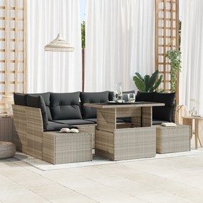 Conjunto de Sofá de Jardim com 7 Peças e Almofadas Cinza Claro em Ratt