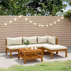 5 pcs conjunto lounge jardim c/ almofadões creme acácia maciça