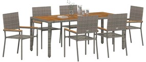 Conjunto de Jantar para Jardim vidaXL de 7 Peças Cinza Polirattan
