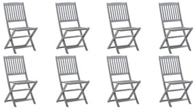 Cadeiras de exterior dobráveis 8pcs c/ almofadões acácia maciça