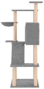 Árvore p/ gatos c/ postes arranhadores sisal 143 cm cinza-claro