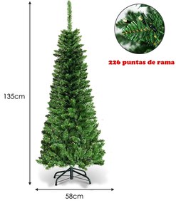 Árvore de Natal com neve de 1,35 m, 226 ramos, base metálica sólida e luzes LED Verde