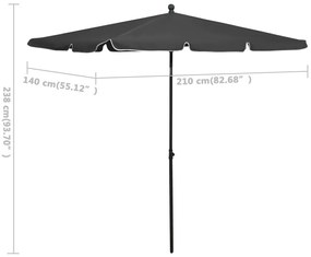 Guarda-sol de jardim com mastro 210x140 cm antracite