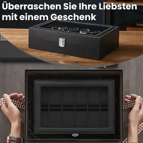 Caixa para relógios com 12 compartimentos 20,2 x 30,2 x 7,8 cm Preto