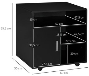 Armário de Escritório para Impressora Multifuncional com Prateleiras e Amplo Espaço de Armazenamento 60x50x65,5 cm Preto