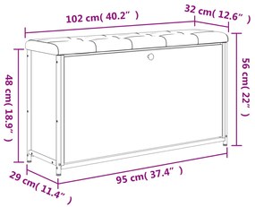 Banco sapateira gaveta articulada 102x32x56 cm cinzento sonoma