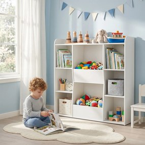 Móvel de arrumação infantil, estante infantil com 8 compartimentos e prateleira superior, 104 x 29 x 101,5 cm, branco