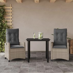 vidaXL 3 pcs conjunto de jantar p/ jardim c/ almofadões cinzento claro