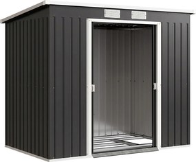 Outsunny Abrigo de Jardim 213x130x173  Abrigo de Exterior de Aço Galvanizado com Porta Corredeira para Armazenamento Cinza Escuro | Aosom Portugal