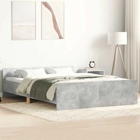 Estrutura de cama c/ painéis de cabeceira e pés cinza cimento