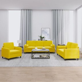 3201960 vidaXL 3 pcs conjunto de sofás com almofadas veludo amarelo