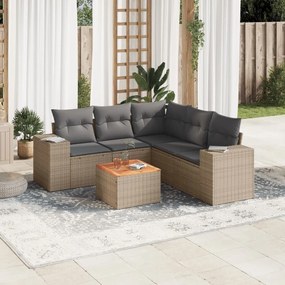 6 pcs conjunto de sofás p/ jardim com almofadões vime PE bege
