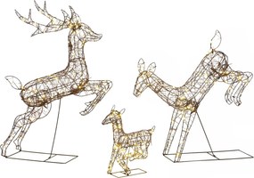 Outsunny Conjunto 3 Renas de Natal Iluminadas para Exterior 120cm, 200 LED Branco Quente, 8 Modos de Iluminação, Temporizador, Castanho | Aosom Portugal