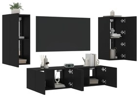 vidaXL 4 pcs móveis de parede p/ TV c/ LEDs derivados de madeira preto