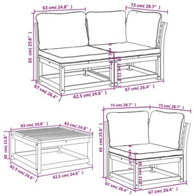 6 pcs conjunto lounge jardim c/almofadões madeira maciça acácia