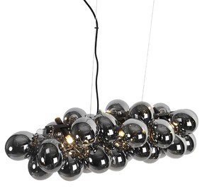 Candeeiro suspenso Art Deco preto com vidro fumado 8 luzes - Uvas