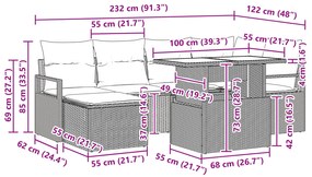 Conjunto de Sofá de Jardim vidaXL de 7 Peças com Almofadas Preto Ratta