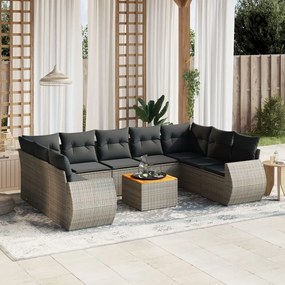 10 pcs conjunto sofás de jardim c/ almofadões vime PE cinzento