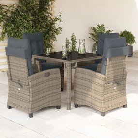 5 pcs conjunto de jantar p/ jardim c/ almofadões vime PE cinza