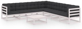 vidaXL 8 pcs conj. lounge de jardim c/ almofadões pinho maciço branco