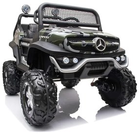 Carro elétrico para crianças Mercedes Unimog 12v, pneus de borracha, assento de couro camuflado