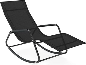 Cadeira baloiço com braços e Estrutura metálica – Poltrona de relaxamento para pátio ou terraço, Preto