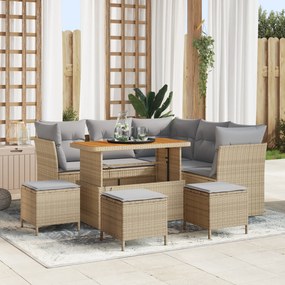 Conjunto de Sofá de Jardim vidaXL de 9 peças com Almofadas Bege de Pol