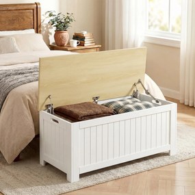 Baú de Arrumação 90 L com Tampa Versátil com Dobradiça de Segurança 80,5x40x46,4 cm Madeira e Branco