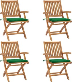 vidaXL Cadeiras de jardim dobráveis c/ almofadões 4 pcs teca maciça