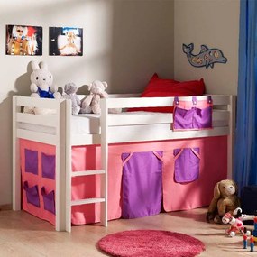 Conjunto Cama alta de Criança PINO 90 x 200 cm + estrado + escada + cortina Bella Branca