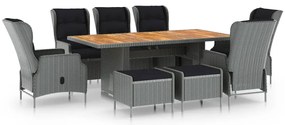 vidaXL 9 pcs conj. jantar exterior + almofadões vime PE cinzento-claro