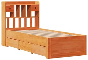 Cama com estante sem colchão 75x190cm pinho maciço castanho-mel