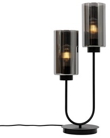 Candeeiro de mesa Art Deco preto com vidro fumê 2 luzes - Laura