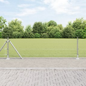 Cerca de Arame Soldado com 7 Postes Flangeados 0.4x10 m Aço Galvanizad