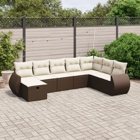 8 pcs conjunto sofás de jardim c/ almofadões vime PE castanho