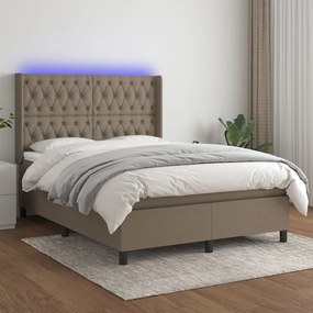 vidaXL Cama box spring colchão/LED 140x200 cm tecido cinza-acastanhado