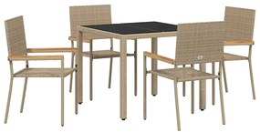 Conjunto de Jantar de Jardim vidaXL com 5 Peças Bege Rattan