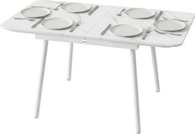 Mesa de jardim retangular para 4-6 pessoas  140 x 80 x 75 cm, tampo em WPC e estrutura em metal, pés ajustáveis, branca
