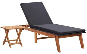 vidaXL Espreguiçadeira com mesa vime PE e madeira acácia maciça
