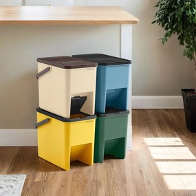 Conjunto de 4 caixotes do lixo com 20 l cada e autocolantes amarelo, azul, bege, verde
