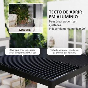 Pérgola de Alumínio 3x3 m Pérgola de Jardim com Teto de Lâminas Ajustáveis e Sistema de Drenagem Impermeável Anti-UV Cinza Escuro