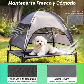 Cama Elevada para Cães, 78,5 x 63 x 70 cm, Toldo Desmontável, Cinzento