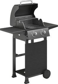 Outsunny Churrasqueira a Gás 5,4 kW 2 Queimadores Carrinho em Aço BBQ incl. Mesa Lateral Dobrável Termómetro Grelha Cromada Grelha de Aquecimento | Aosom Portugal