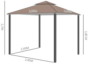 Pérgola de Jardim com Teto Duplo e Rede Mosquiteira com Fecho 295x295x270 cm Castanho e Branco