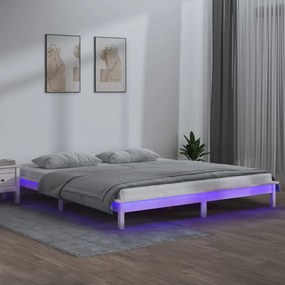 Estrutura de cama com luzes LED 120x200cm madeira maciça branco