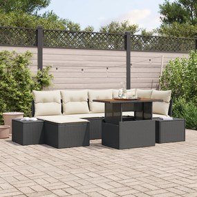 Conjunto de Sofá de Jardim de 7 Peças com Almofadas Preto Rattan Sinté
