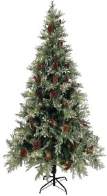 Árvore Natal pré-iluminada c/ pinhas 225 cm PVC/PE verde/branco